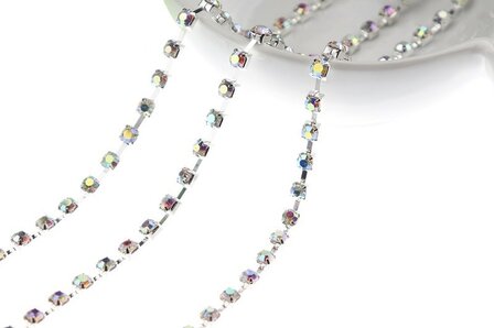 Strassketting Crystal AB Silver Cup - 4mm (SS16) - op rol