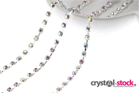 Strassketting Crystal AB Silver Cup - 4mm - op rol