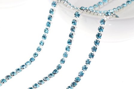 Strassketting Aquamarine Silver Cup - 2.8mm (SS10) - per 10 meter