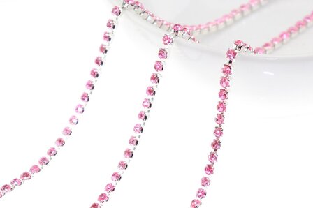 Strassketting Licht Fel Roze Silver Cup - 2.8mm (SS10) 