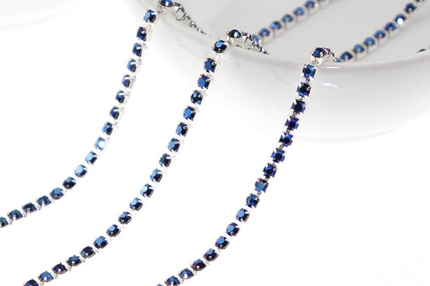 Strassketting Capri Blue Silver Cup - 2.8mm (SS10) - op rol 