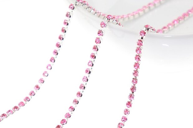 Strassketting Licht Fel Roze Silver Cup - 2.8mm (SS10) 