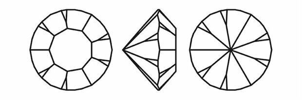 Crystal (SS4,5) Preciosa Chaton Maxima Pointed Back Jewelery stones - per 1440 stuks tekening