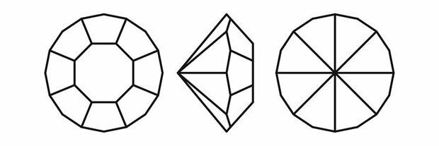 Crystal (SS1) Preciosa Chaton Maxima Pointed Back Jewelery stones - per 1440 stuks tekening